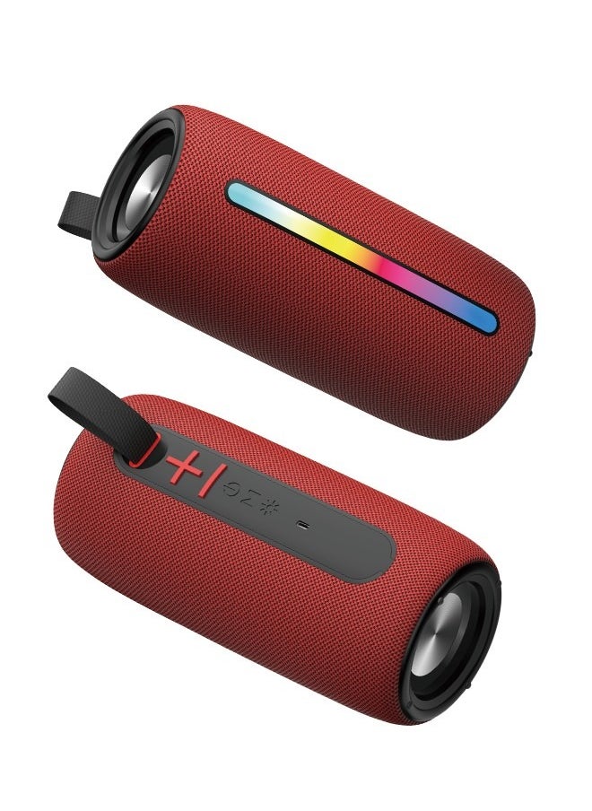 Portable Bluetooth Speaker, Wireless Waterproof Stereo with FM Radio/USB Charging/RGB Flash, Bass Boost, HD Sound for Outdoor, Travel, and Home Use Red