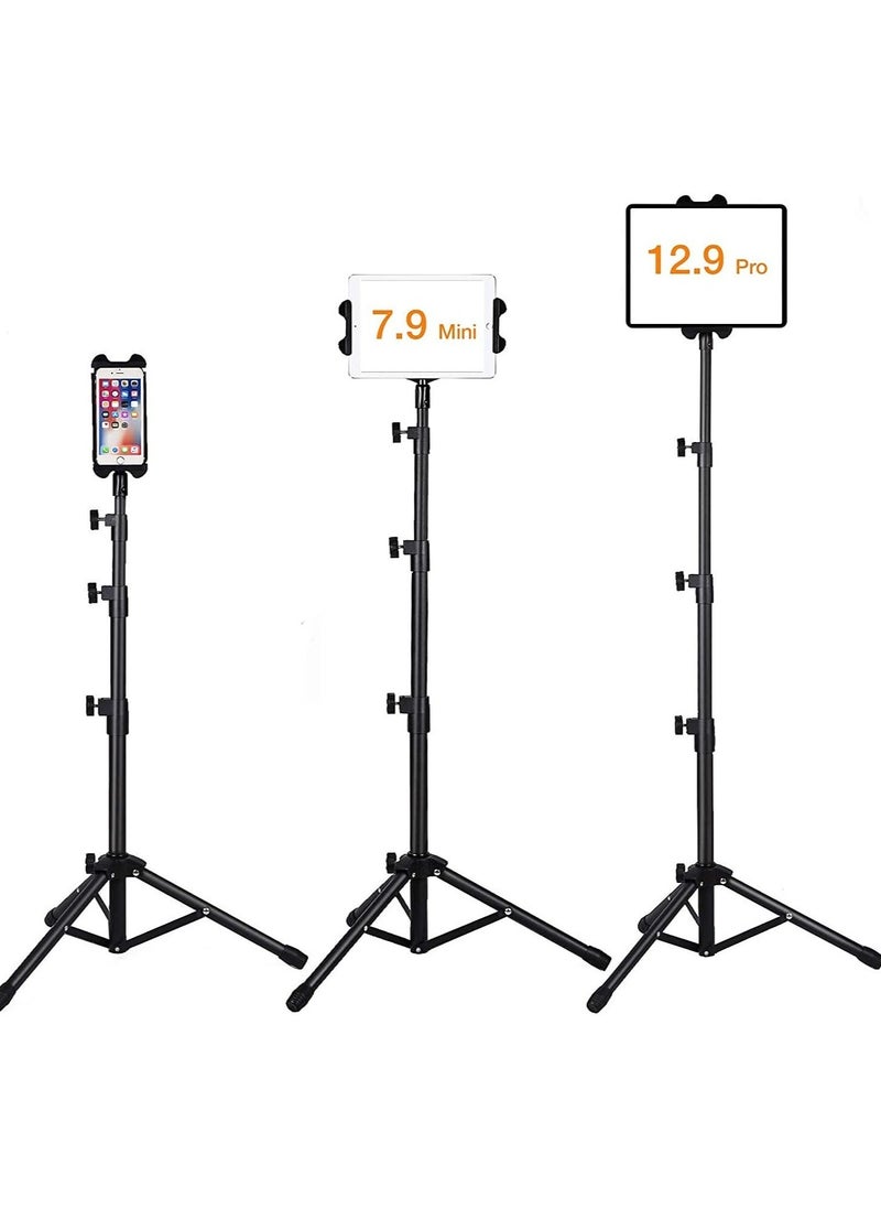 Tabletop Tablet Holder Stand, iPad Stand Floor Height Adjustable Tablet Tripod Stand for iPad Mini 1, 2, 3, iPad Air, iPad 2, 3, 4, 5, 6 and Most 7-10 inches Tablets, Easy Carrying Bag