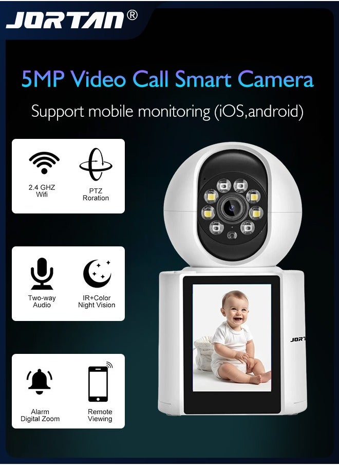 5MP HD Smart Video Call Camera 360° Pan & Tilt Home PTZ Camera with Motion Detection, Color & IR Night Vision, Mobile Alarm, and Real-Time Alerts for Home Security