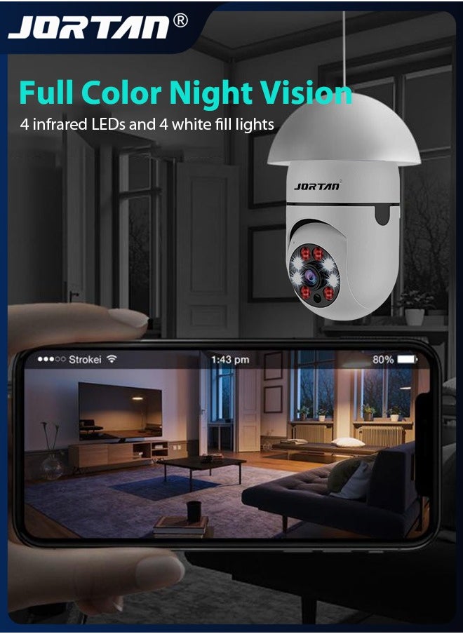 2MP HD Light Bulb Camera Built in Flash Smart Video Call Camera 360° Pan & Tilt Home PTZ Camera with 360° View & Color Night Vision & Motion Detection
