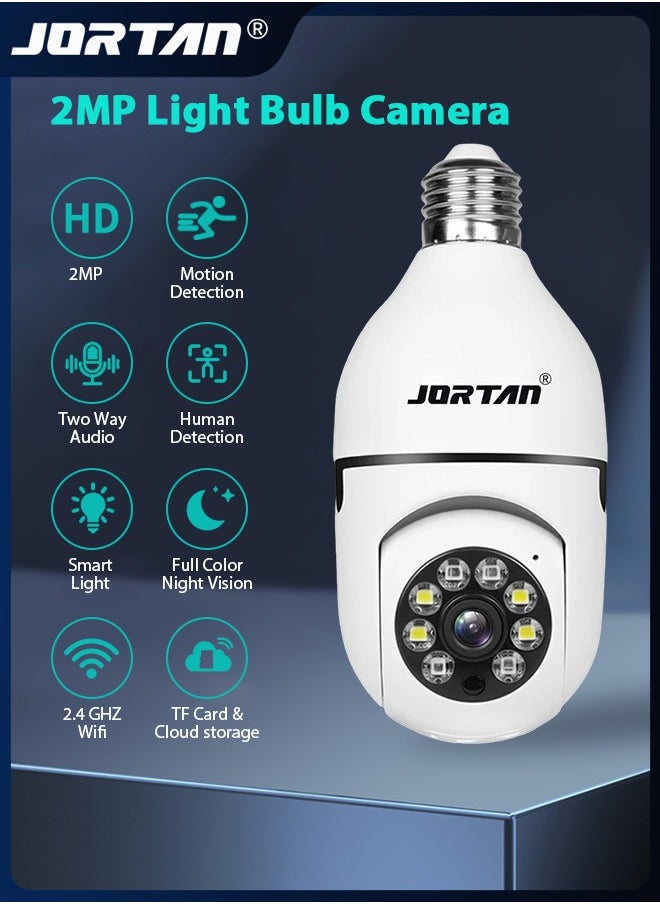2MP HD Light Bulb Camera Built in Flash Smart Video Call Camera 360° Pan & Tilt Home PTZ Camera with 360° View & Color Night Vision & Motion Detection