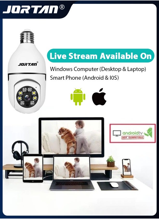 2MP HD Light Bulb Camera Built in Flash Smart Video Call Camera 360° Pan & Tilt Home PTZ Camera with 360° View & Color Night Vision & Motion Detection