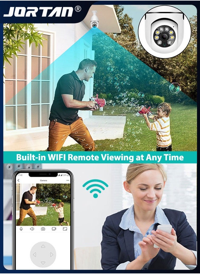2MP HD Light Bulb Camera Built in Flash Smart Video Call Camera 360° Pan & Tilt Home PTZ Camera with 360° View & Color Night Vision & Motion Detection