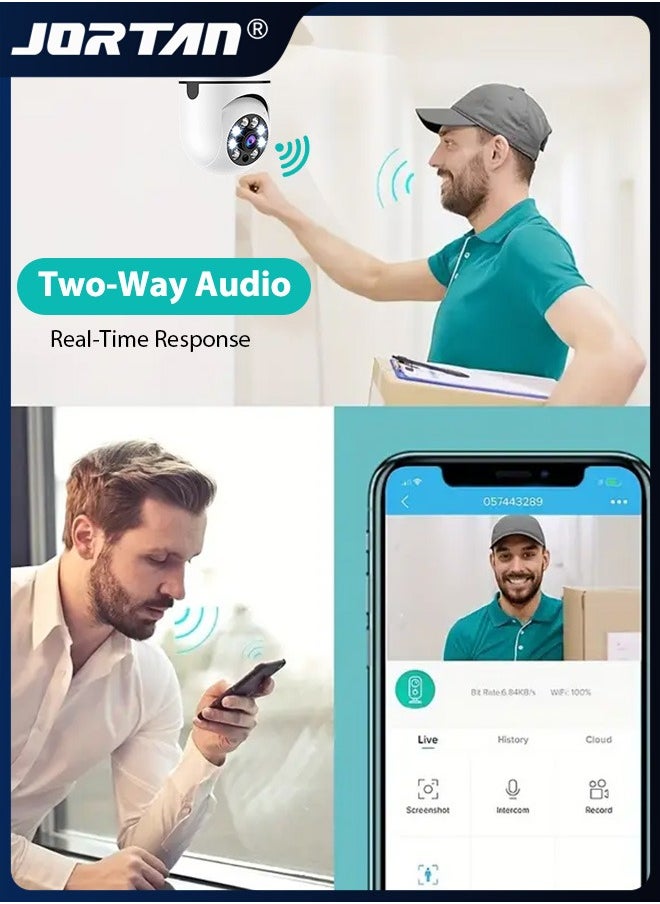 2MP HD Light Bulb Camera Built in Flash Smart Video Call Camera 360° Pan & Tilt Home PTZ Camera with 360° View & Color Night Vision & Motion Detection