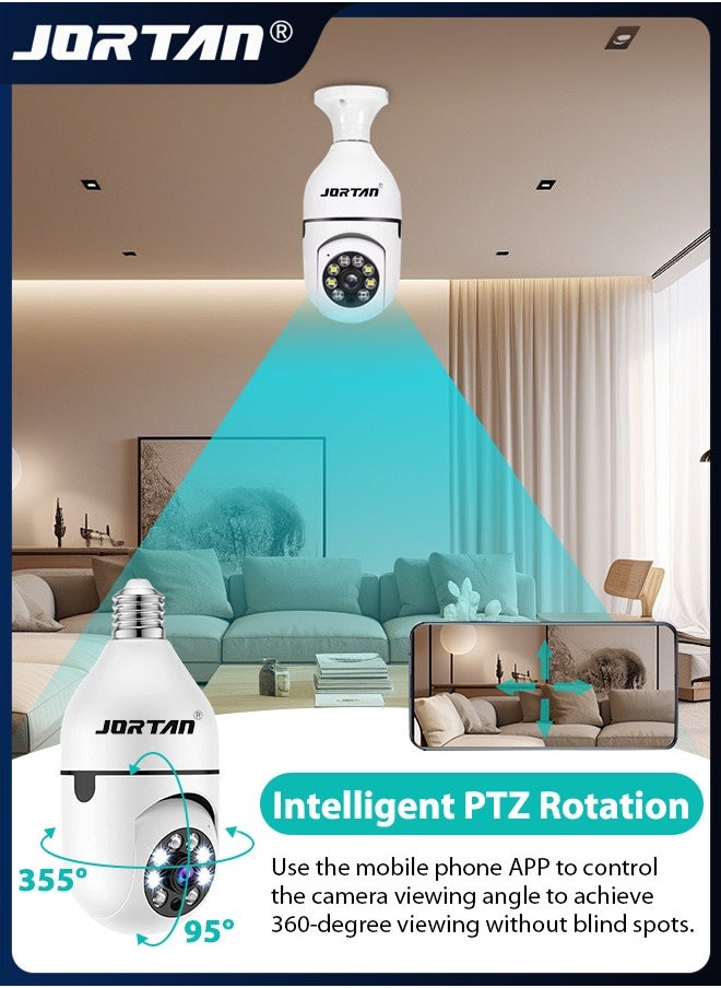 2MP HD Light Bulb Camera Built in Flash Smart Video Call Camera 360° Pan & Tilt Home PTZ Camera with 360° View & Color Night Vision & Motion Detection