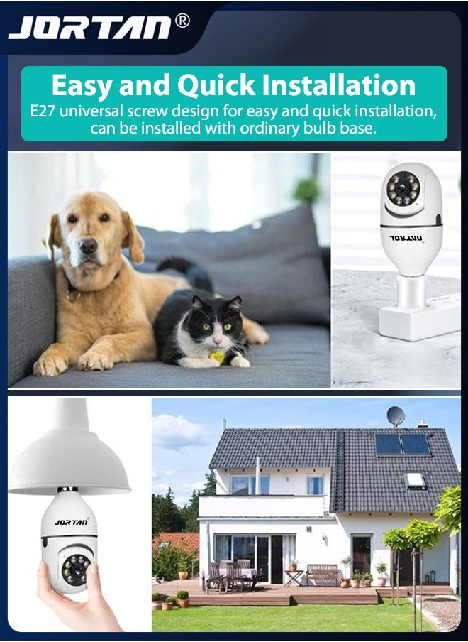 2MP HD Light Bulb Camera Built in Flash Smart Video Call Camera 360° Pan & Tilt Home PTZ Camera with 360° View & Color Night Vision & Motion Detection