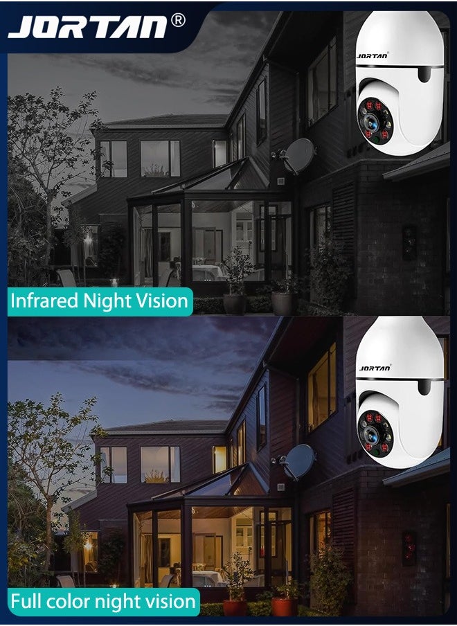 2MP HD Light Bulb Camera Built in Flash Smart Video Call Camera 360° Pan & Tilt Home PTZ Camera with 360° View & Color Night Vision & Motion Detection