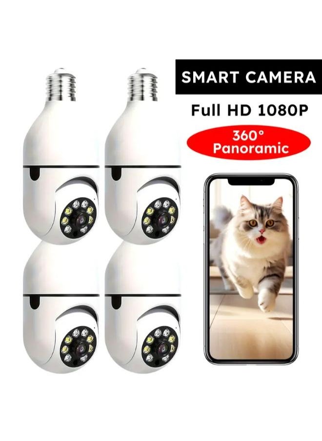 (Pack of 4) Wireless Light Bulb Camera Security Dome Camera 1080P WiFi Home Surveillance Cameras System with 360 Degree View Lens Night Vision Human Motion Detection and Alarm Light Socket Screw In Security Cameras For Home Security