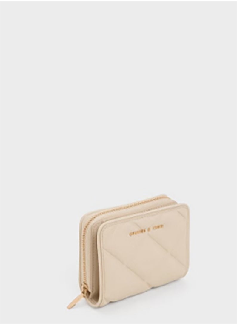 CHARLES & KEITH Anwen Quilted Zip-Around Wallet - Beige