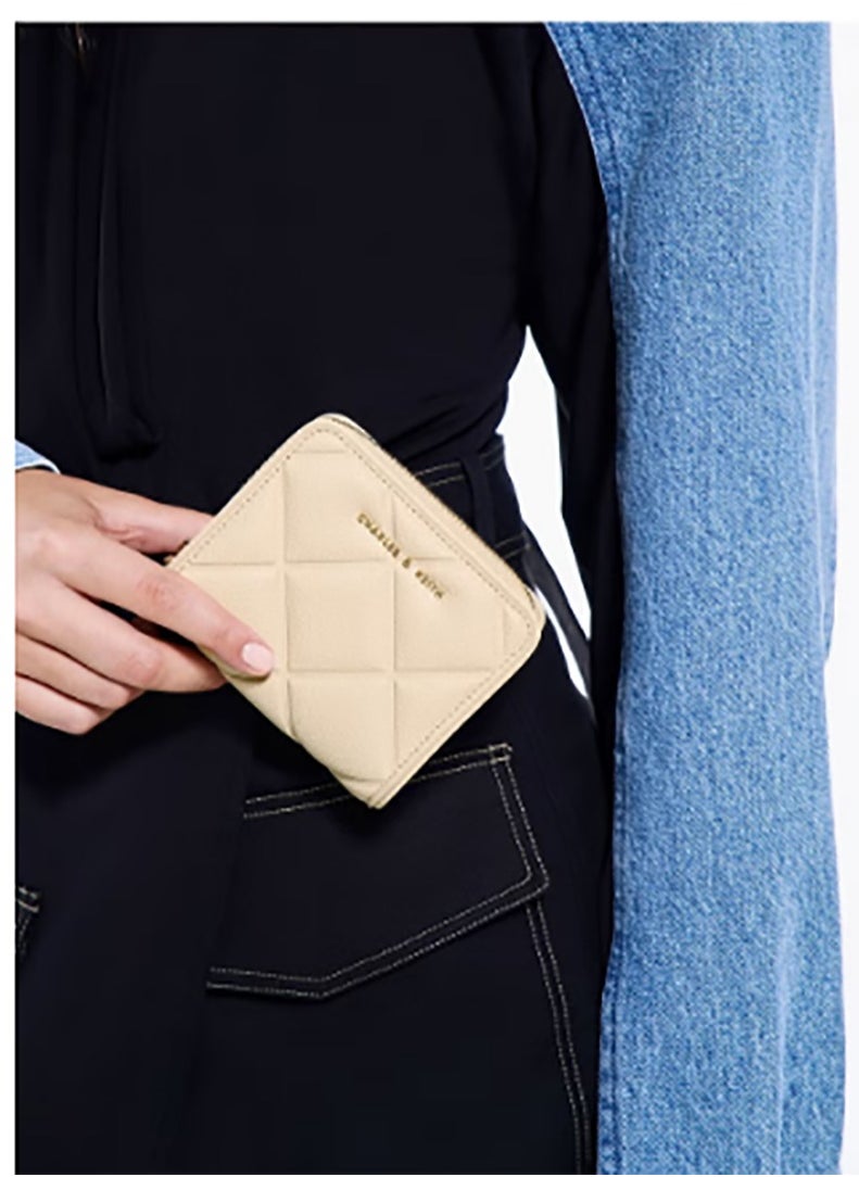 CHARLES & KEITH Anwen Quilted Zip-Around Wallet - Beige