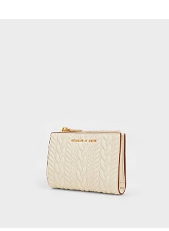 Charles & Keith Card Holder Wallet for women, Apolline Textured Top-Zip Card Holder , Ladies Purse, Gift for women Girl - Cream