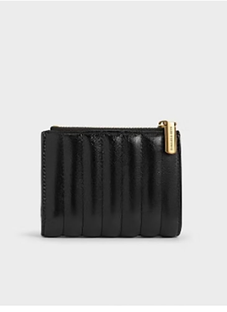 Donna Crinkle-Effect Panelled Top-Zip Wallet - Black