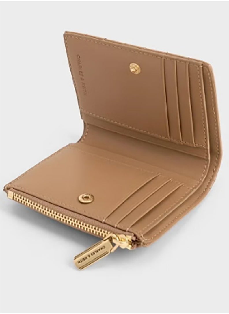 Donna Crinkle-Effect Panelled Top-Zip Wallet - Tan