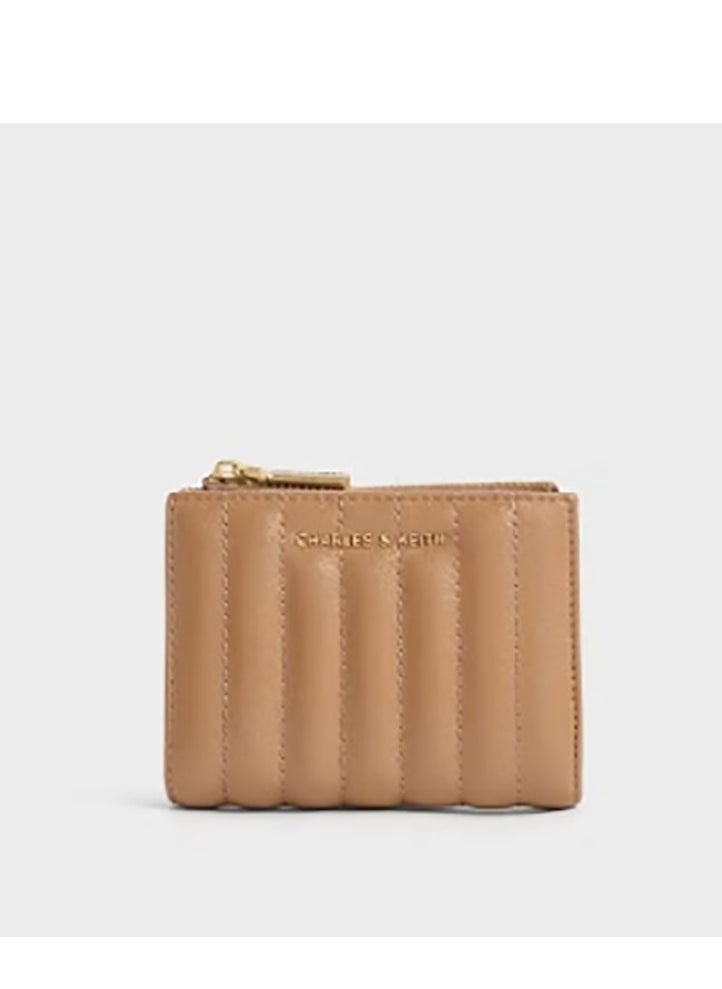 Donna Crinkle-Effect Panelled Top-Zip Wallet - Tan