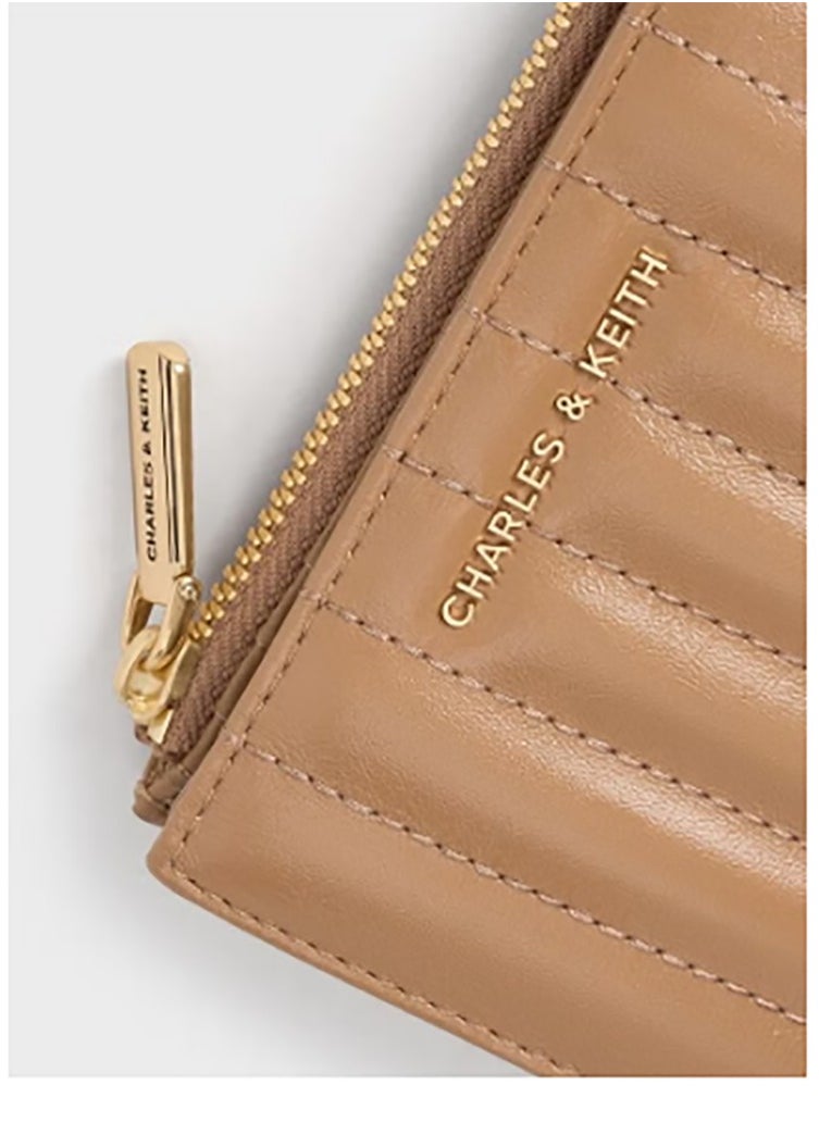 Donna Crinkle-Effect Panelled Top-Zip Wallet - Tan