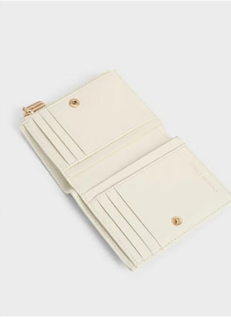 Donna Crinkle-Effect Panelled Top-Zip Wallet - Cream