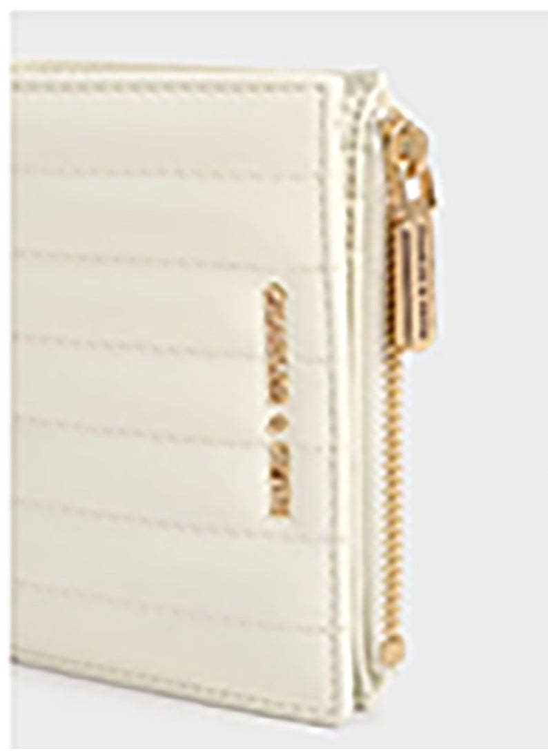 Donna Crinkle-Effect Panelled Top-Zip Wallet - Cream