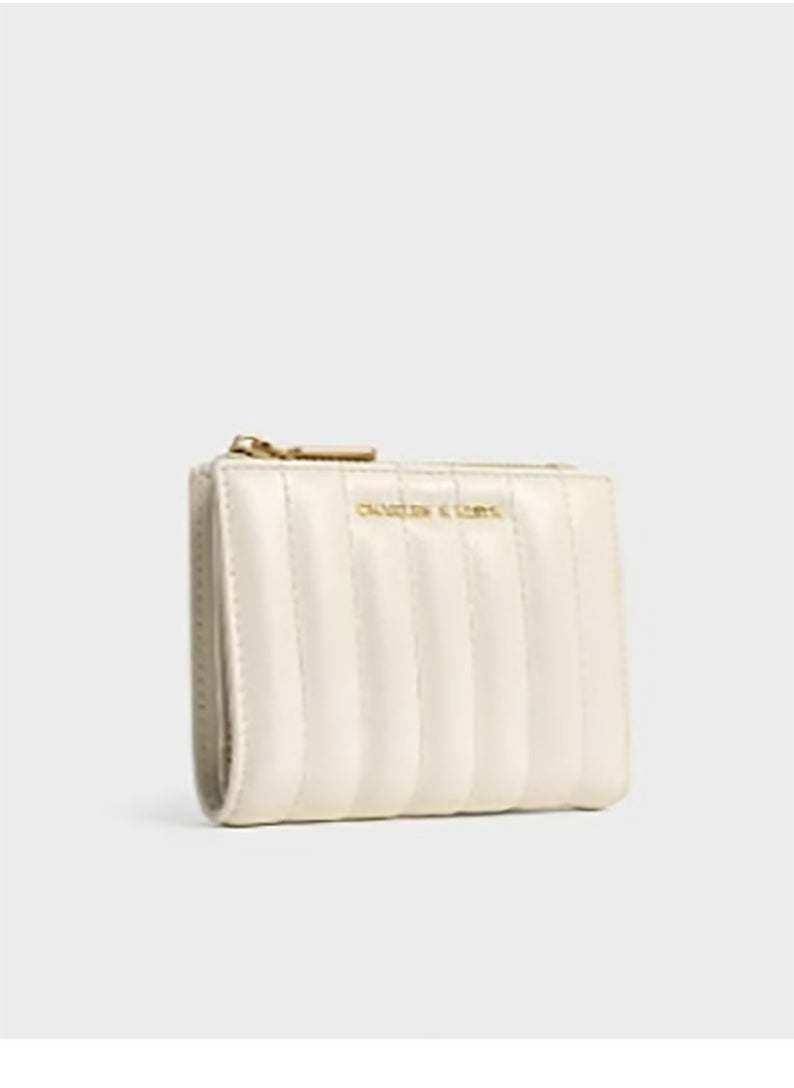 Donna Crinkle-Effect Panelled Top-Zip Wallet - Cream