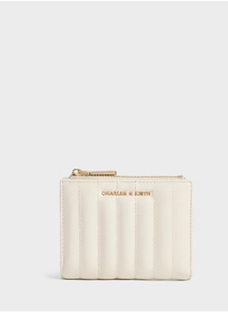 Donna Crinkle-Effect Panelled Top-Zip Wallet - Cream