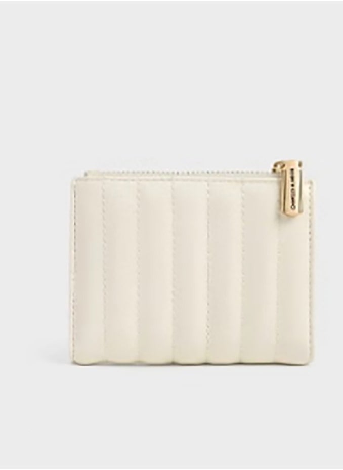 Donna Crinkle-Effect Panelled Top-Zip Wallet - Cream