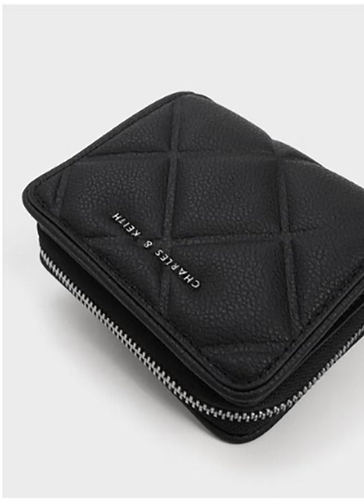 CHARLES & KEITH Anwen Quilted Zip-Around Wallet - Black