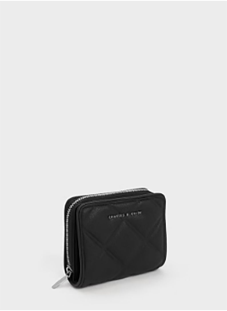 CHARLES & KEITH Anwen Quilted Zip-Around Wallet - Black