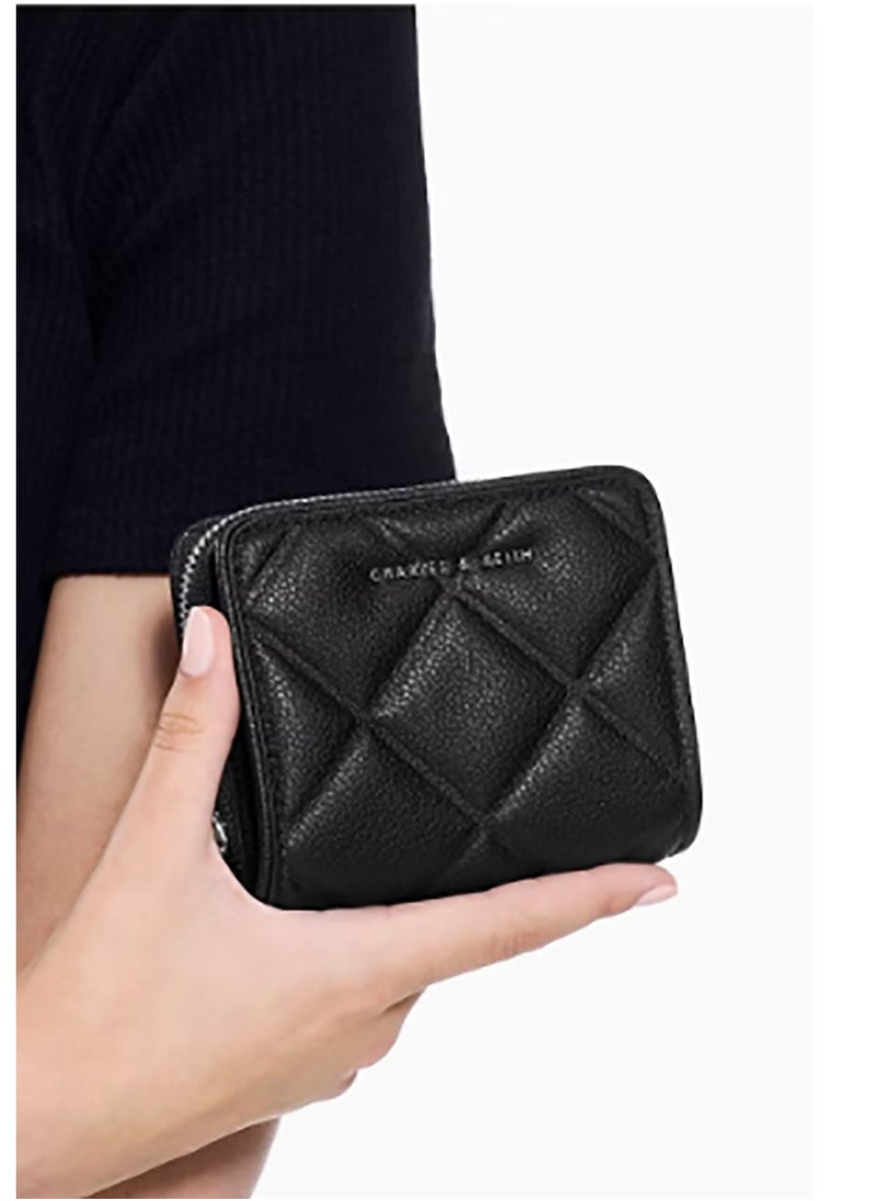 CHARLES & KEITH Anwen Quilted Zip-Around Wallet - Black