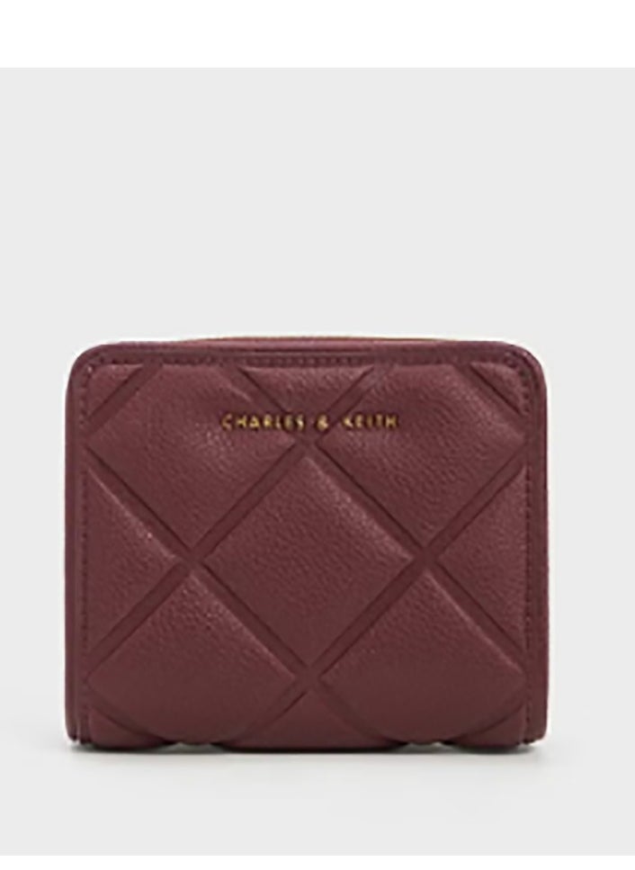 CHARLES & KEITH Anwen Quilted Zip-Around Wallet - Burgundy