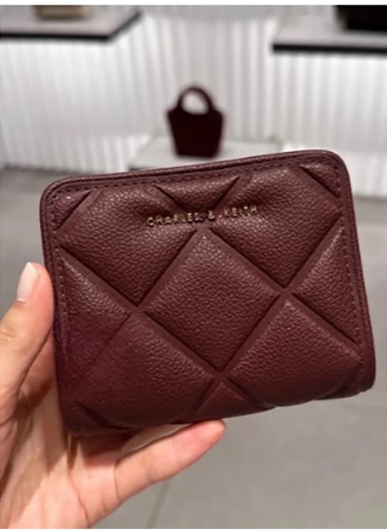 CHARLES & KEITH Anwen Quilted Zip-Around Wallet - Burgundy