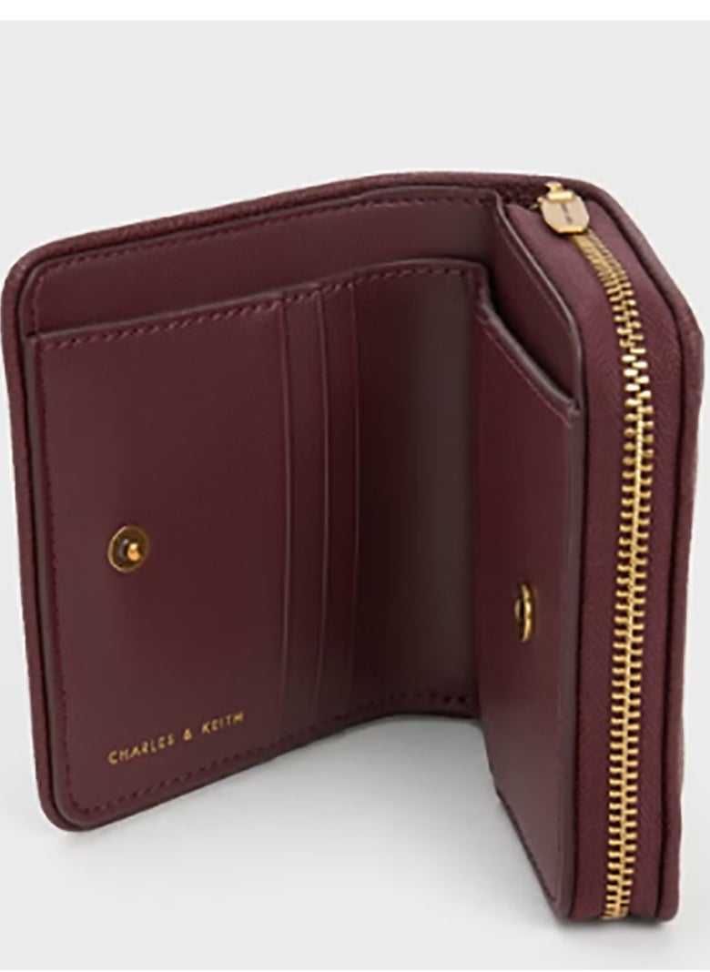 CHARLES & KEITH Anwen Quilted Zip-Around Wallet - Burgundy