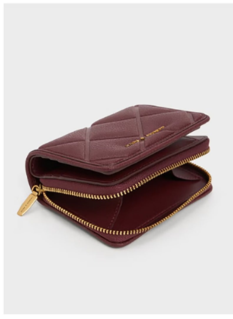 CHARLES & KEITH Anwen Quilted Zip-Around Wallet - Burgundy