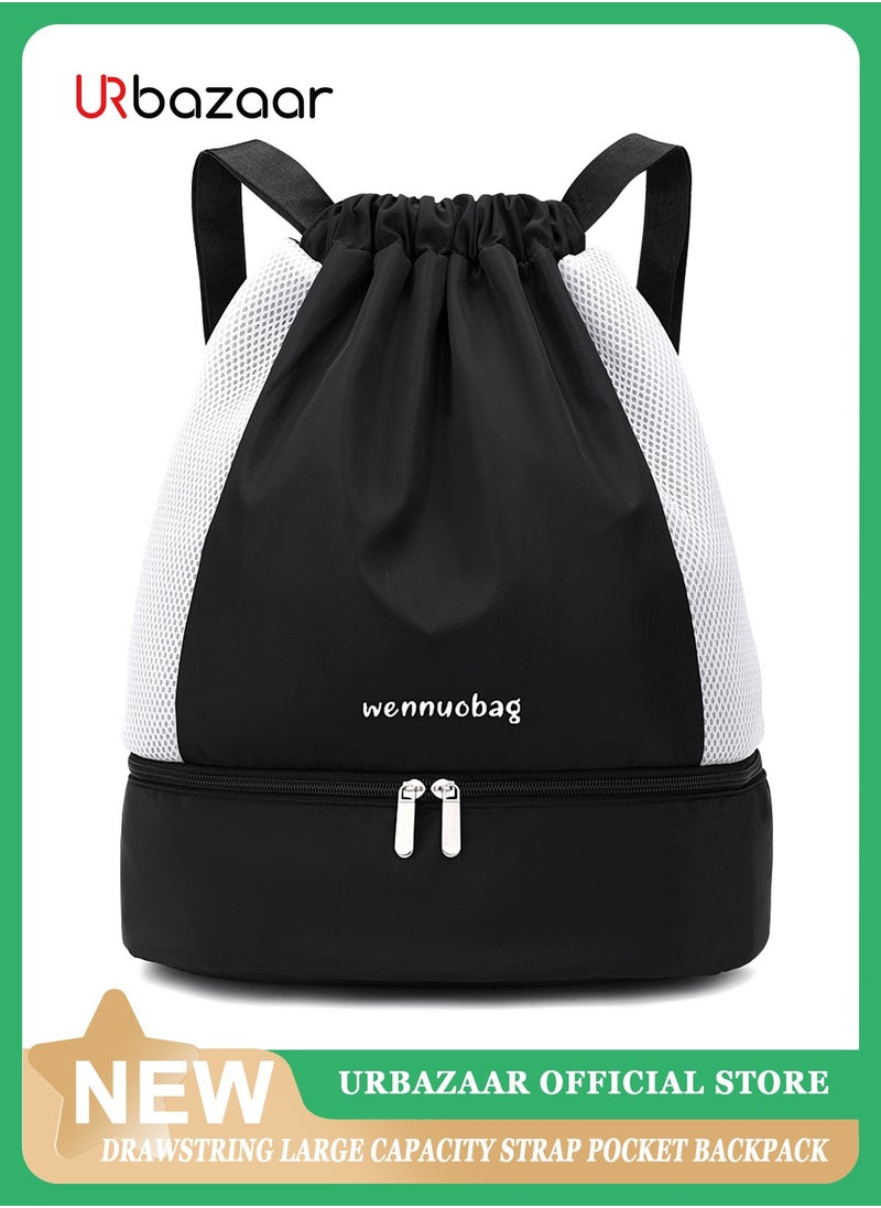 Sports Drawstring Backpack - String Swim Gym Bag with Shoes Compartment and Wet Proof Pocket for Womenu0026Men