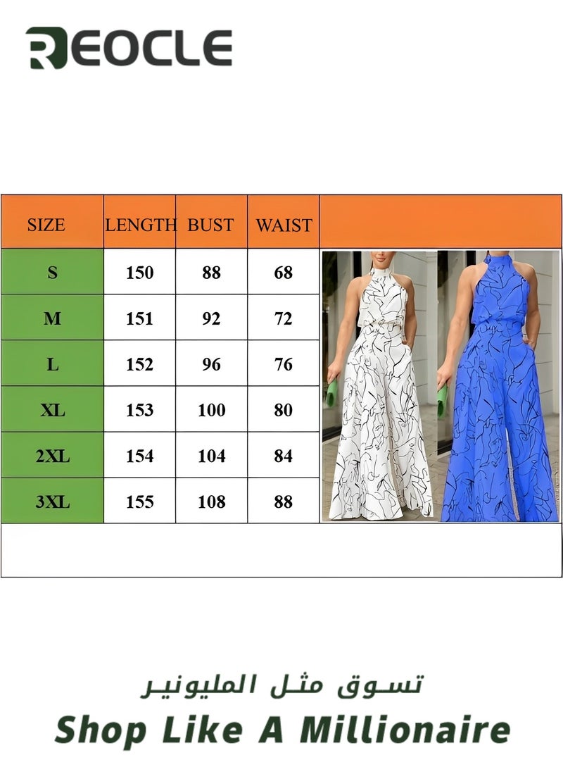 Elegant Jumpsuit Waist-cinching Lace-up Long-sleeved Trousers Printed Jumpsuit Fashionable Printed Design Stand-up Collar Design Waist-cinching Design
