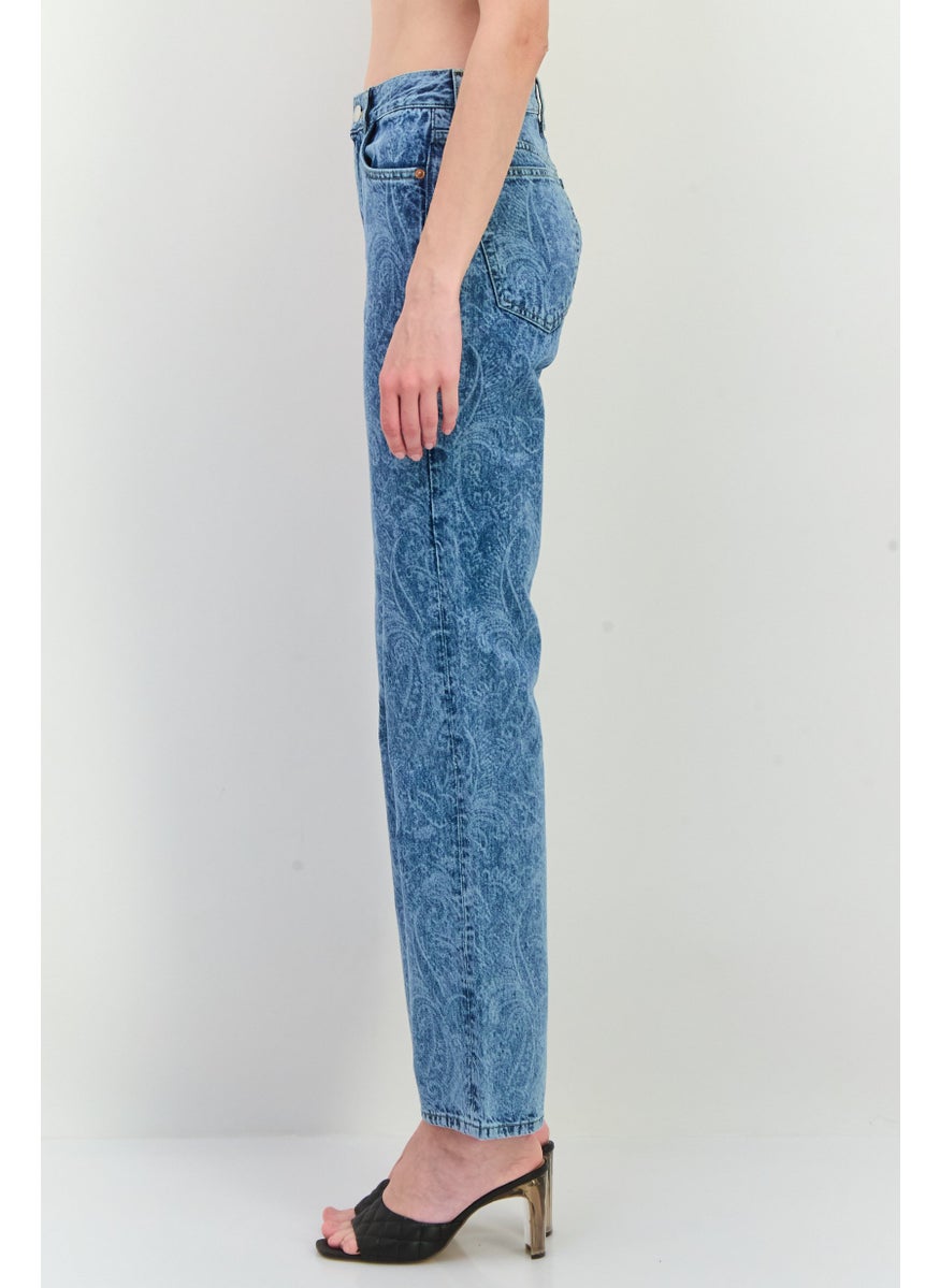 Women Straight Fit Washed Straight Leg Jeans, Blue