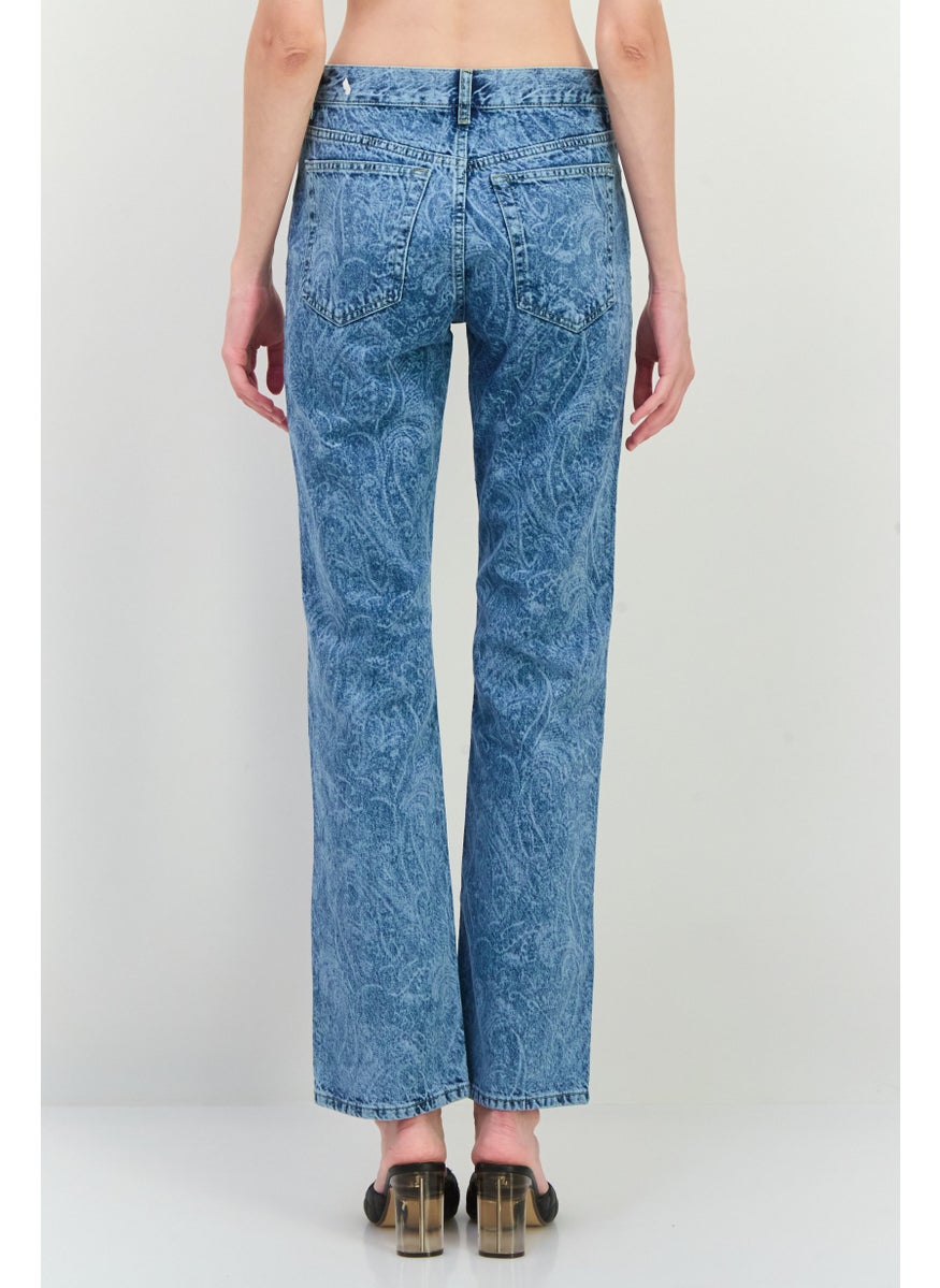Women Straight Fit Washed Straight Leg Jeans, Blue