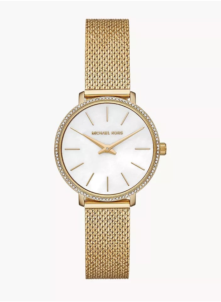 Michael Kors Pyper Quartz Mother of Pearl White Dial Gold Mesh Bracelet Watch For Women - MK4619