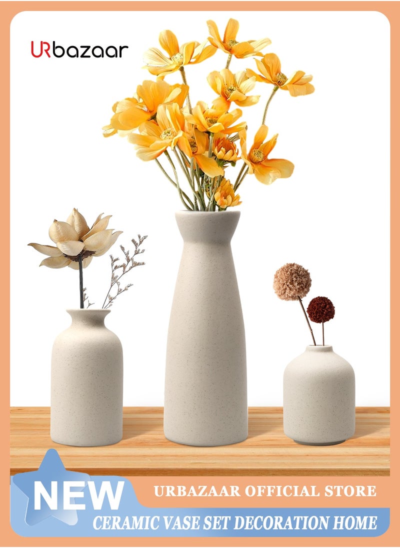 Ceramic vase Set-3 Small Flower vases for Decor,Modern Home Decor, Vases for Decor,Pampas Grass Vase,Dried Flowers Vases,Living Room,Table Shelf, Centerpieces Decoration(Beige)