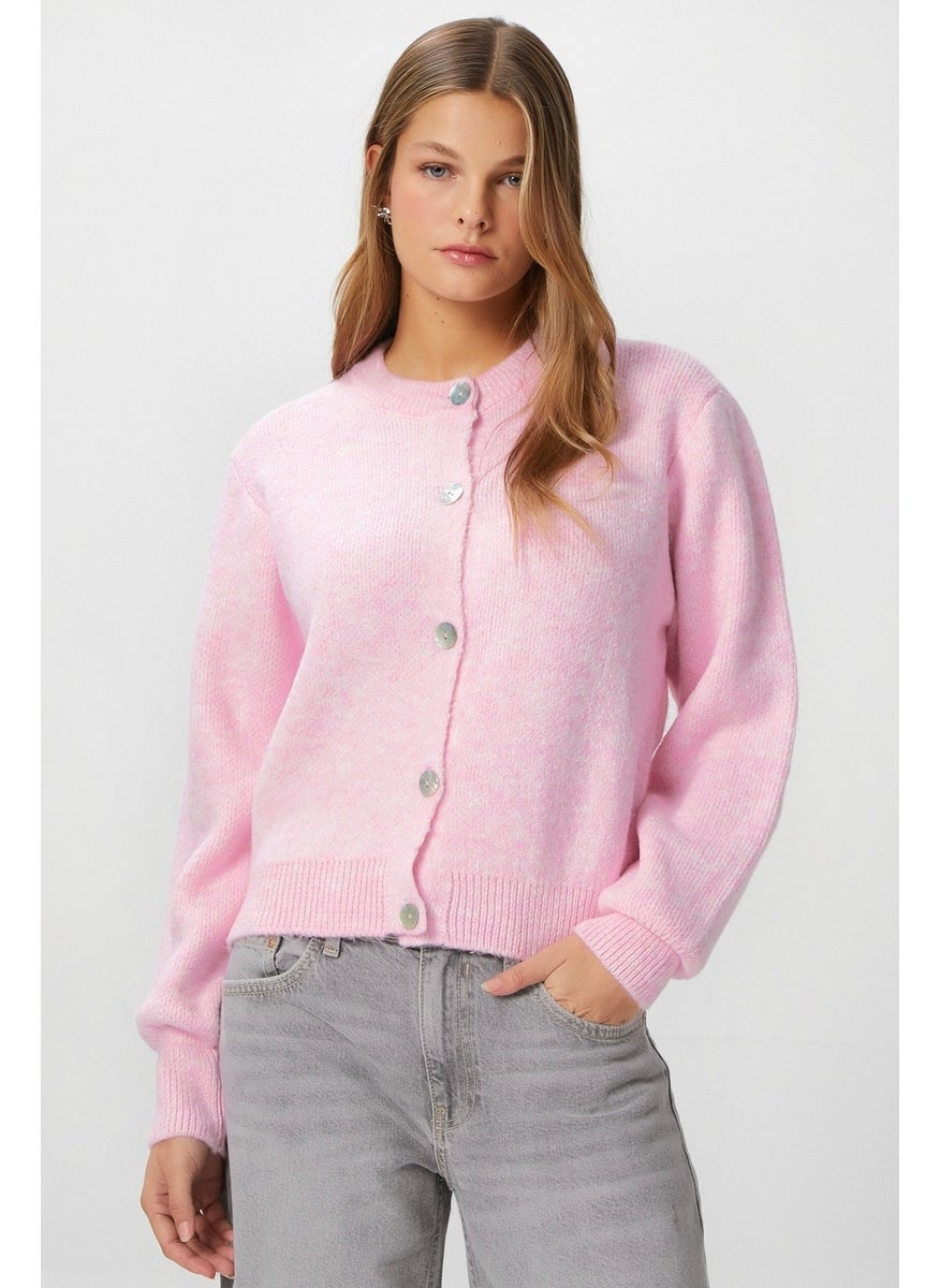 Women Demi Basic Soft Texture Pink Basic Knitwear Cardigan