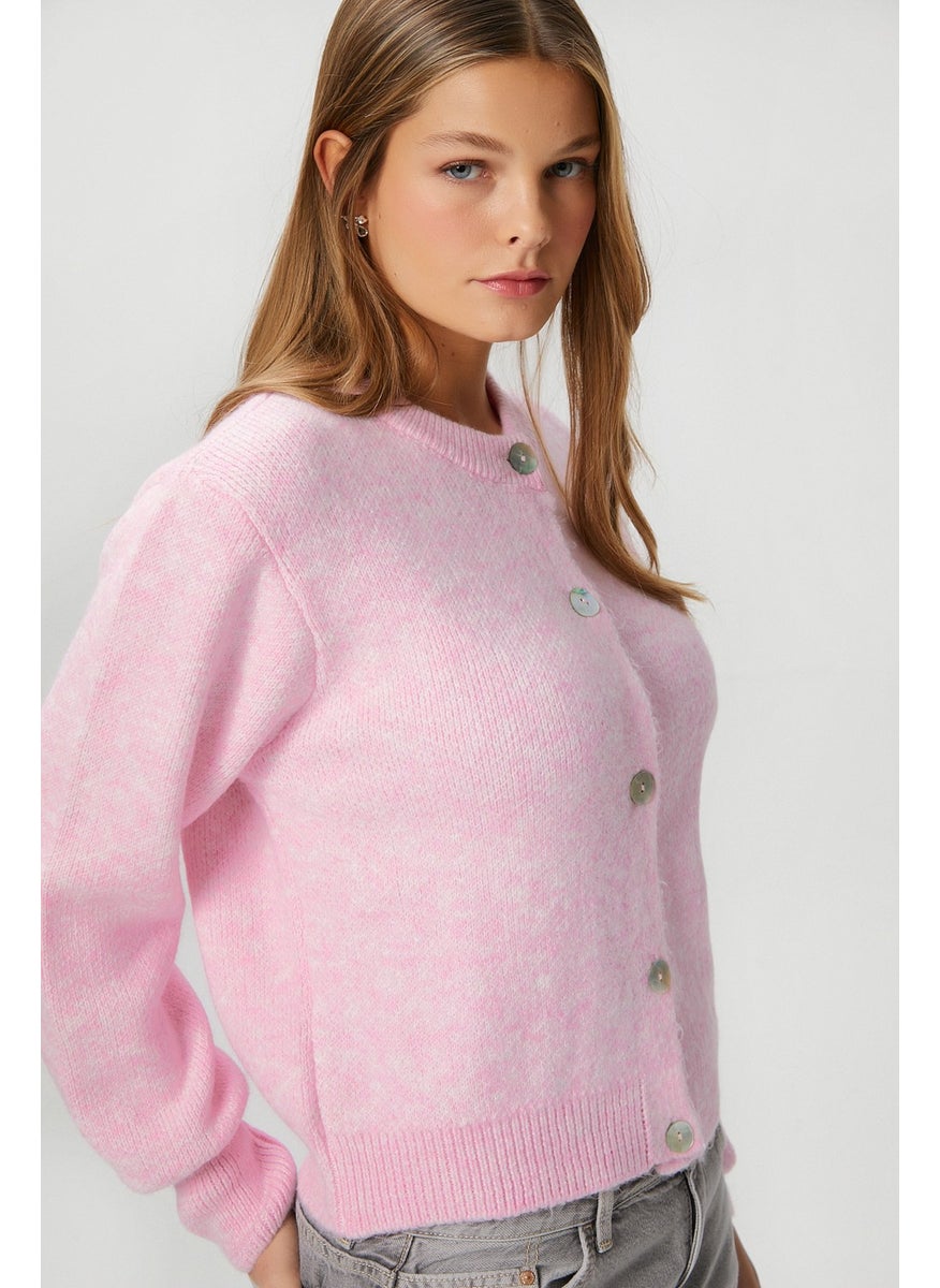 Women Demi Basic Soft Texture Pink Basic Knitwear Cardigan