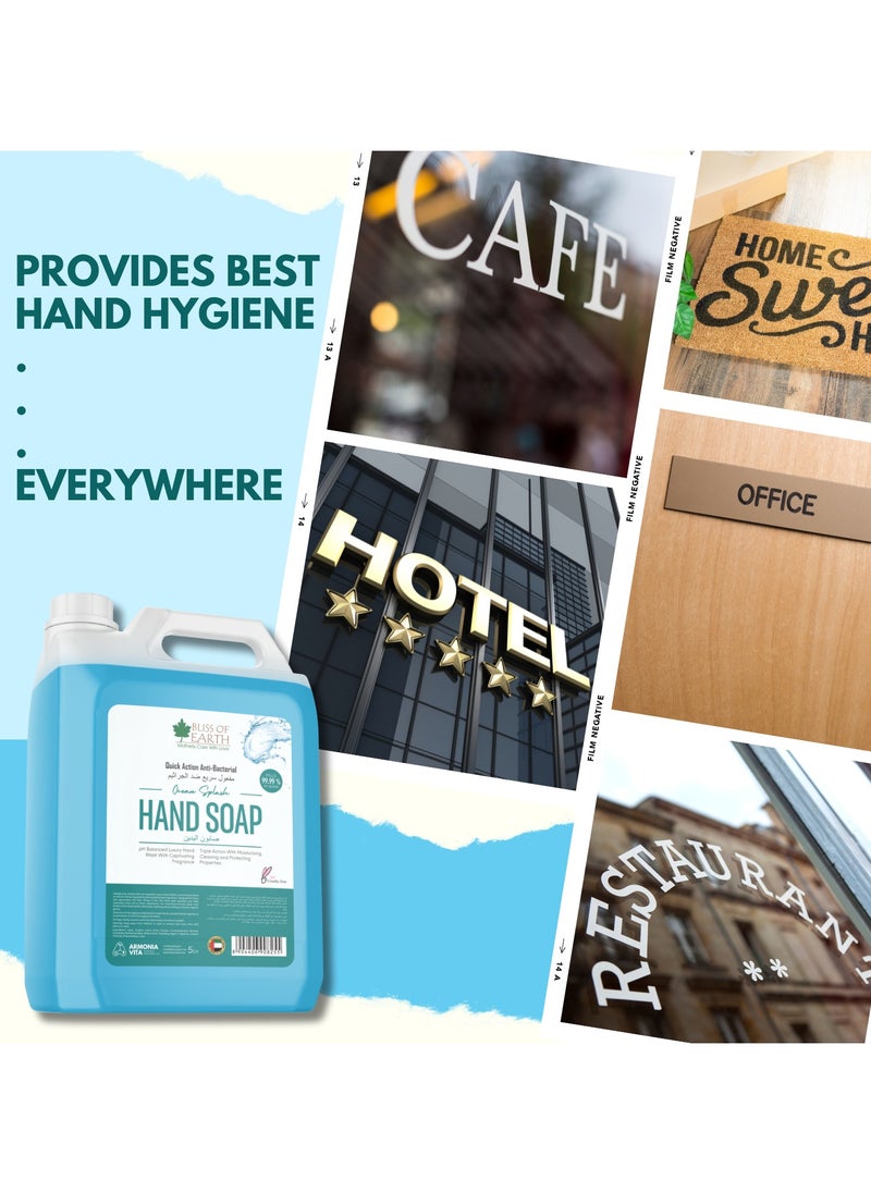 Bliss of Earth Antibacterial Hand Wash Refill Refreshing Ocean Splash Hand Soap 5 Liter Non Drying Moisturizing Formula Aromatic Fragrance Perfect Hand Soap For Hotel Office Home and Public Spaces