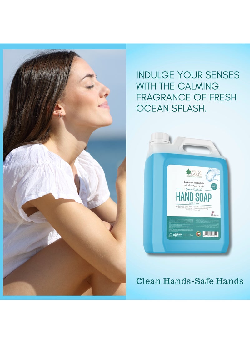 Bliss of Earth Antibacterial Hand Wash Refill Refreshing Ocean Splash Hand Soap 5 Liter Non Drying Moisturizing Formula Aromatic Fragrance Perfect Hand Soap For Hotel Office Home and Public Spaces