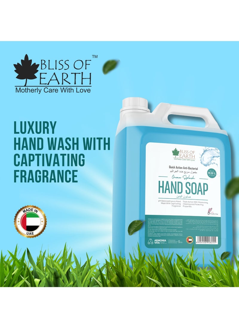 Bliss of Earth Antibacterial Hand Wash Refill Refreshing Ocean Splash Hand Soap 5 Liter Non Drying Moisturizing Formula Aromatic Fragrance Perfect Hand Soap For Hotel Office Home and Public Spaces
