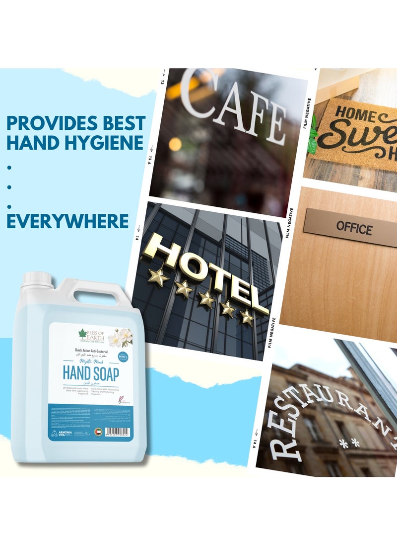Bliss of Earth Antibacterial Hand Wash Refill Refreshing Mystic Mist Hand Soap 5 Liter Non Drying Moisturizing Formula Aromatic Fragrance Perfect Hand Soap For Hotel Office Home and Public Spaces
