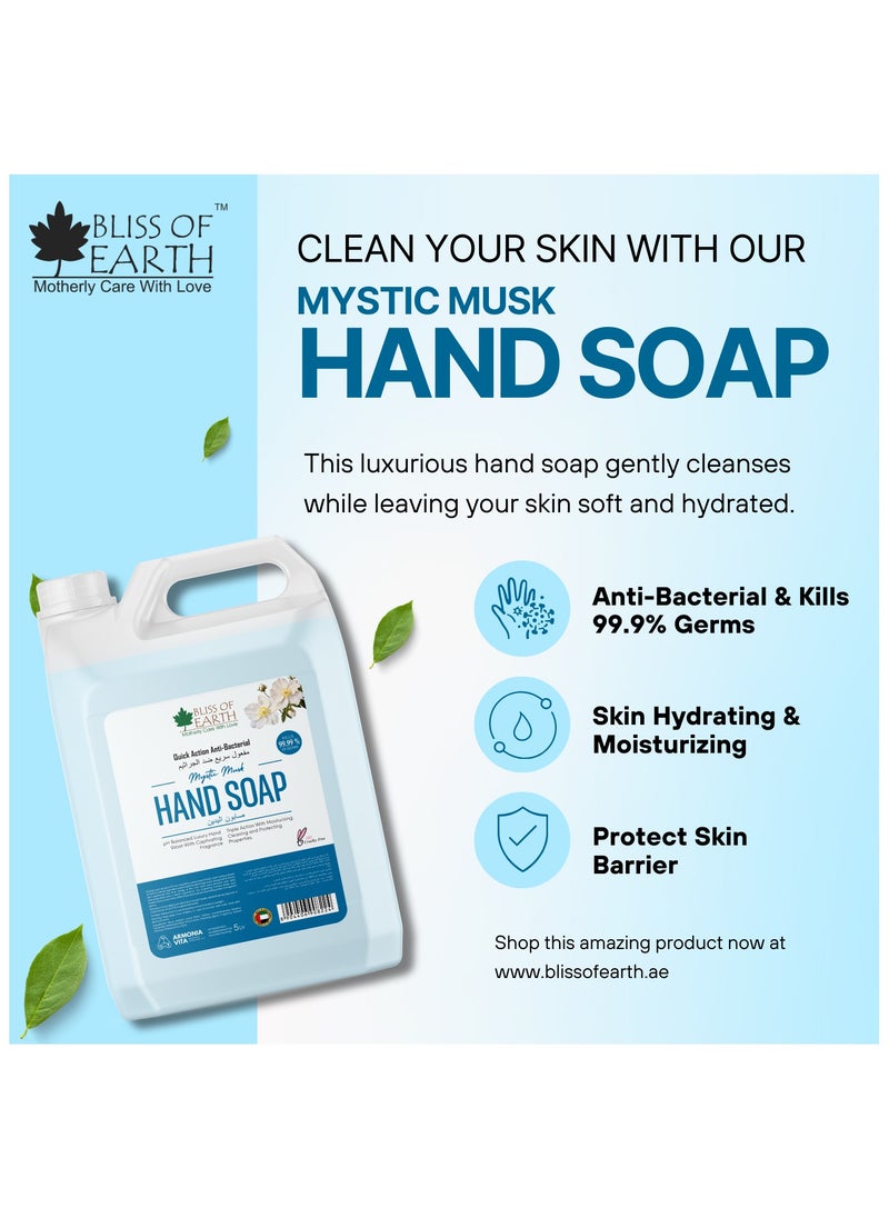 Bliss of Earth Antibacterial Hand Wash Refill Refreshing Mystic Mist Hand Soap 5 Liter Non Drying Moisturizing Formula Aromatic Fragrance Perfect Hand Soap For Hotel Office Home and Public Spaces