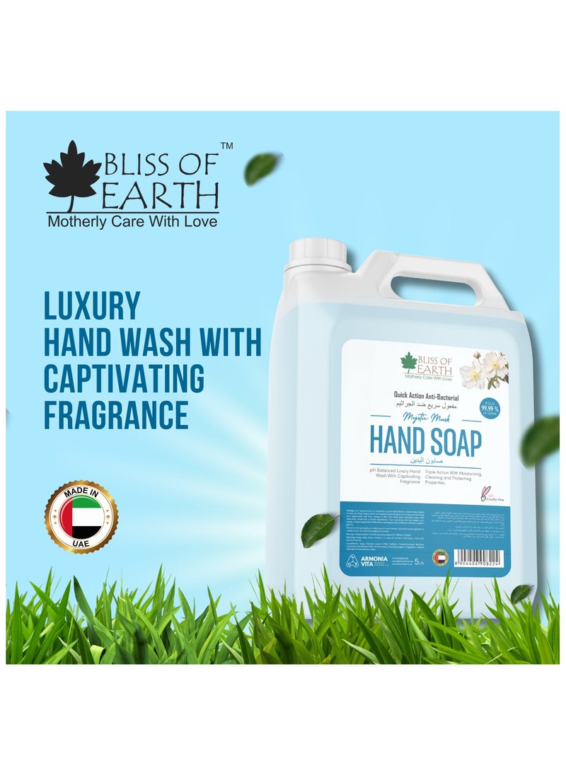 Bliss of Earth Antibacterial Hand Wash Refill Refreshing Mystic Mist Hand Soap 5 Liter Non Drying Moisturizing Formula Aromatic Fragrance Perfect Hand Soap For Hotel Office Home and Public Spaces