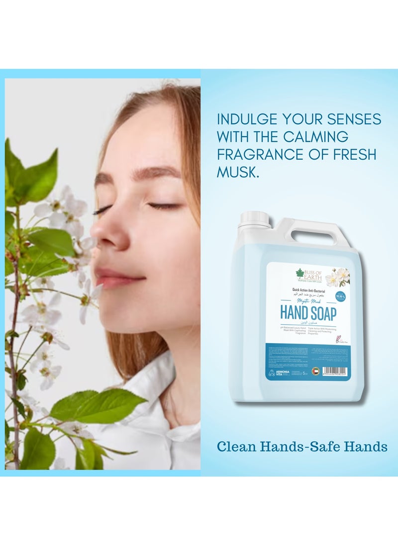Bliss of Earth Antibacterial Hand Wash Refill Refreshing Mystic Mist Hand Soap 5 Liter Non Drying Moisturizing Formula Aromatic Fragrance Perfect Hand Soap For Hotel Office Home and Public Spaces
