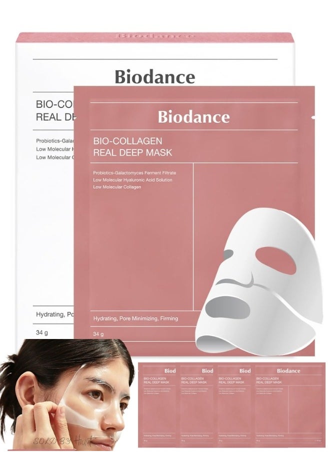 BIODANCE Bio-Collagen Real Deep Mask, Hydrating Overnight Mask, Pore Minimizing, Elasticity Improvement, 34g x4ea