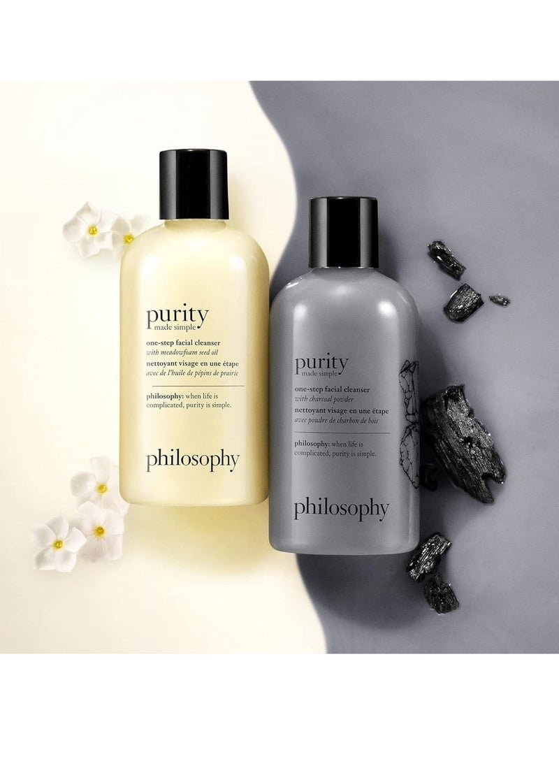 philosophy purity made simple facial cleanser with charcoal powder - with meadowfoam seed oil - face wash cleanses & hydrates skin - 8 fl oz