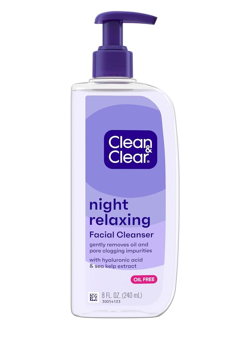 Clean & Clear Night Relaxing Deep Cleaning Oil-Free Night Face Wash, Foaming Facial Cleanser with Hyaluronic Acid & Sea Kelp Extract Gently Removes Oil & Pore Clogging Impurities, 8 fl. oz, 6 Pack