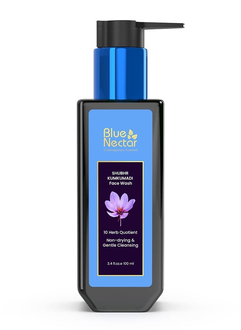 Blue Nectar Kumkumadi Brightening Face Wash with Saffron for Women & Men | Sulphate free Anti Pimple Face Cleanser (10 Herbs, 3.38 Fl Oz)